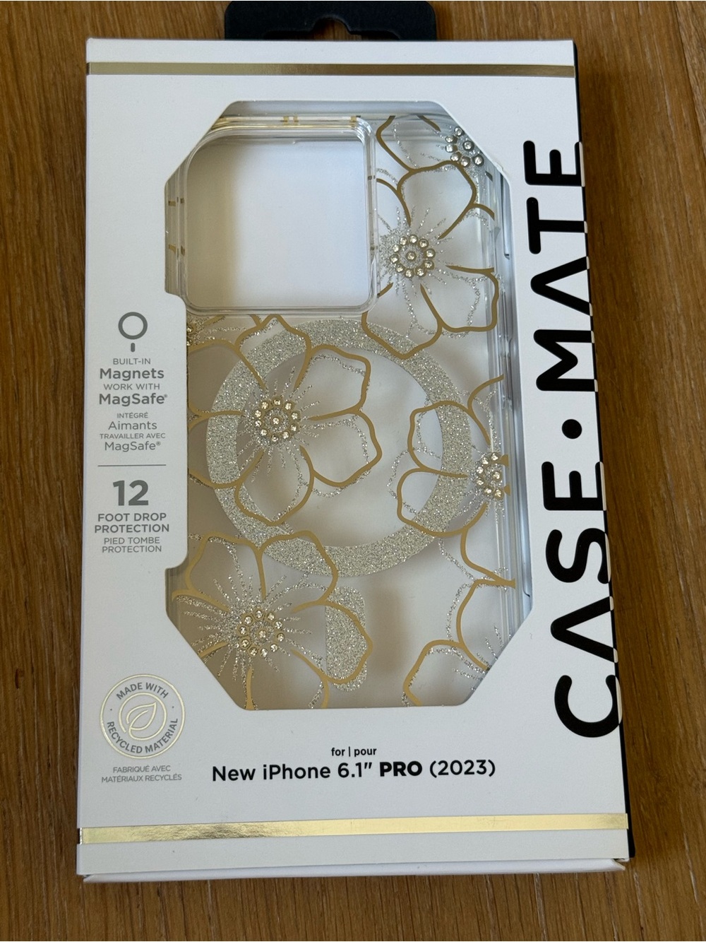 New CASE-MATE iPhone 6.1" PRO 2023 Case Gold Silver flower MagSafe